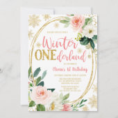 Invitation Hiver ONEderland Gold rose Floral Anniversaire (Devant)