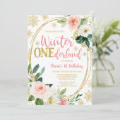 Invitation Hiver ONEderland Gold rose Floral Anniversaire (Debout devant)