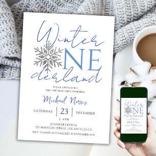 Invitation Hiver ONEderland   Minimaliste Garçon 1er annivers