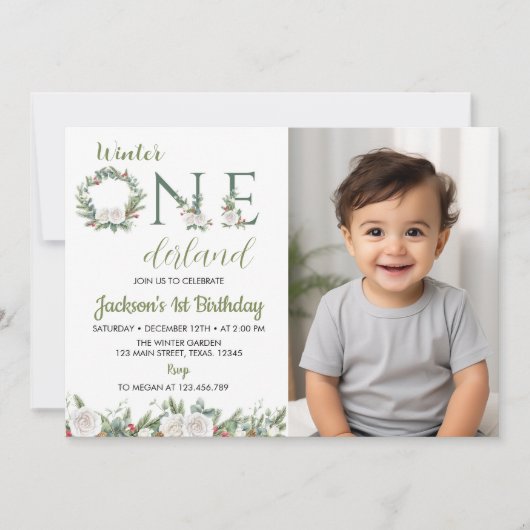 Invitation Hiver Onederland Noël Anniversaire Photo Invitatio (Devant)