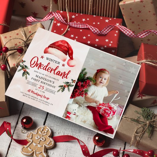 Invitation Hiver Onederland Noël Santa Hat Anniversaire