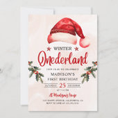 Invitation Hiver Onederland Noël Santa Hat Anniversaire (Devant)