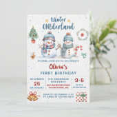 Invitation Hiver Onederland Noël Snowman Anniversaire (Debout devant)