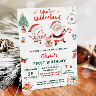 Invitation Hiver Onederland Noël Snowman Anniversaire
