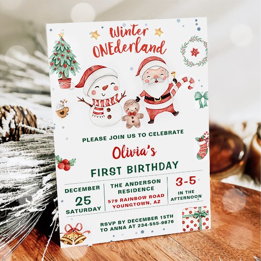 Invitation Hiver Onederland Noël Snowman Anniversaire