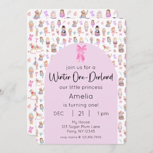 Invitation Hiver OneDerland Nutcracker 1er Anniversaire Photo (Devant / Derrière)