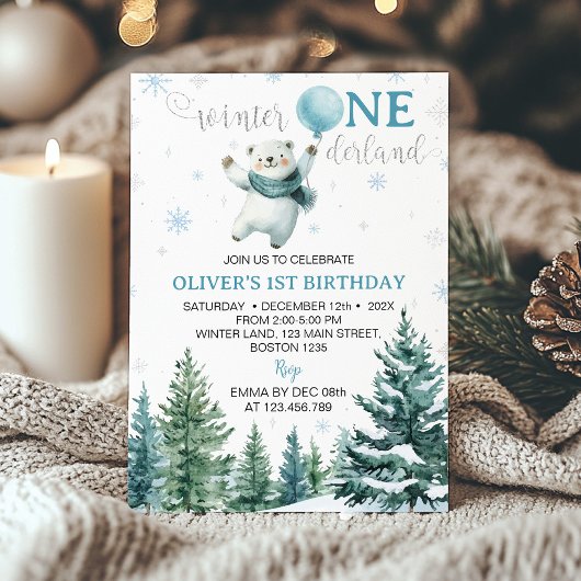 Invitation Hiver Onederland Ours polaire 1er anniversaire