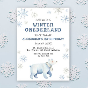 Invitation Hiver Onederland Ours polaire 1er anniversaire