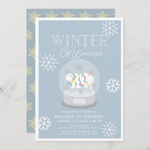 Invitation Hiver Onederland Ours Polaire Bleu 1er anniversair