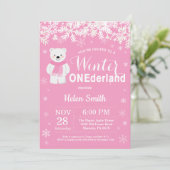 Invitation Hiver Onederland Ours polaire fille 1er anniversai (Debout devant)