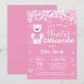 Invitation Hiver Onederland Ours polaire fille 1er anniversai (Devant / Derrière)