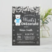 Invitation Hiver Onederland Ours Polaire Garçon 1er anniversa (Debout devant)