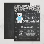 Invitation Hiver Onederland Ours Polaire Garçon 1er anniversa (Devant / Derrière)