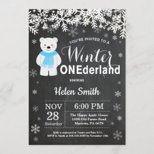 Invitation Hiver Onederland Ours Polaire Garçon 1er anniversa