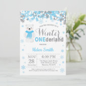 Invitation Hiver Onederland Ours Polaire Garçon 1er anniversa (Debout devant)