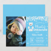 Invitation Hiver Onederland Ours Polaire Garçon 1er anniversa (Devant / Derrière)