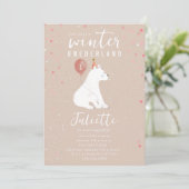 Invitation Hiver Onederland Ours Polaire Rose 1er Anniversair (Debout devant)