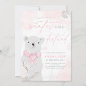 Invitation Hiver Onederland Ours rose Polaire Anniversaire (Devant)