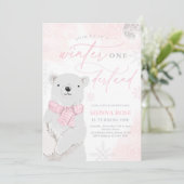 Invitation Hiver Onederland Ours rose Polaire Anniversaire (Debout devant)