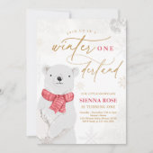 Invitation Hiver Onederland Ours rouge Polaire Anniversaire (Devant)