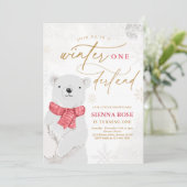 Invitation Hiver Onederland Ours rouge Polaire Anniversaire (Debout devant)