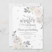 Invitation Hiver Onederland Parties scintillant d'argent Flor (Devant)