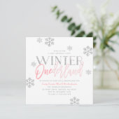 Invitation Hiver ONEderland Parties scintillant d'argent rose (Debout devant)