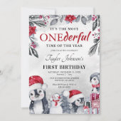 Invitation Hiver Onederland Penguin Noël 1er anniversaire (Devant)