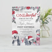 Invitation Hiver Onederland Penguin Noël 1er anniversaire (Debout devant)