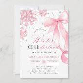 Invitation Hiver Onederland Pink Bow Snowflake Anniversaire (Devant)