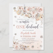 Invitation Hiver ONEderland Pink Gold Snowflake 1er anniversa (Devant)