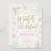 Invitation Hiver ONEderland Pink Gold Snowflake 1er anniversa (Devant)