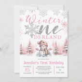 Invitation Hiver Onederland Pink Silver Parties scintillant 1 (Devant)
