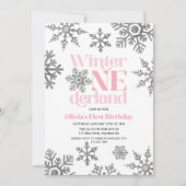 Invitation Hiver Onederland Pink Silver Snowflake Anniversair (Devant)