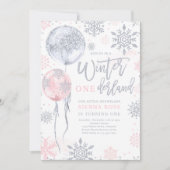 Invitation Hiver Onederland Pink Silver Snowflake Anniversair (Devant)