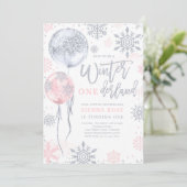 Invitation Hiver Onederland Pink Silver Snowflake Anniversair (Debout devant)