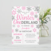 Invitation Hiver Onederland | Pink Snowflake 1er anniversaire (Debout devant)