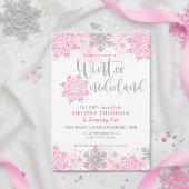 Invitation Hiver Onederland Pink Sparkake Snowflake Anniversa