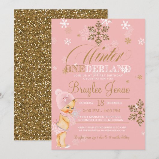 Invitation Hiver Onederland Premier anniversaire Blonde Baby  (Devant / Derrière)