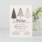 Invitation Hiver Onederland Premier anniversaire Boho minimal (Debout devant)