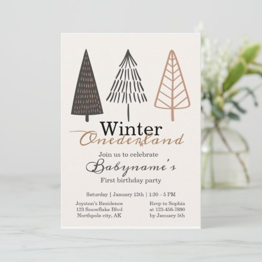 Invitation Hiver Onederland Premier anniversaire Boho minimal (Debout devant)