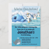 Invitation Hiver Onederland Premier anniversaire mignon Pengu (Devant)