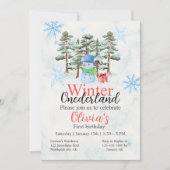 Invitation Hiver Onederland Premier anniversaire mignon snowm (Devant)