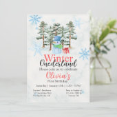 Invitation Hiver Onederland Premier anniversaire mignon snowm (Debout devant)