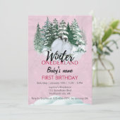 Invitation Hiver Onederland Premier Anniversaire Pingouin ros (Debout devant)