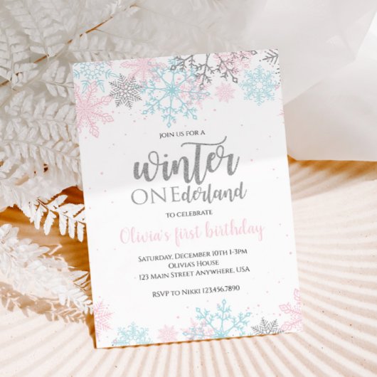 Invitation Hiver Onederland Premier anniversaire Pink Blue ne