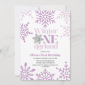 Invitation Hiver Onederland Purple Flocon de neige 1er annive (Devant)