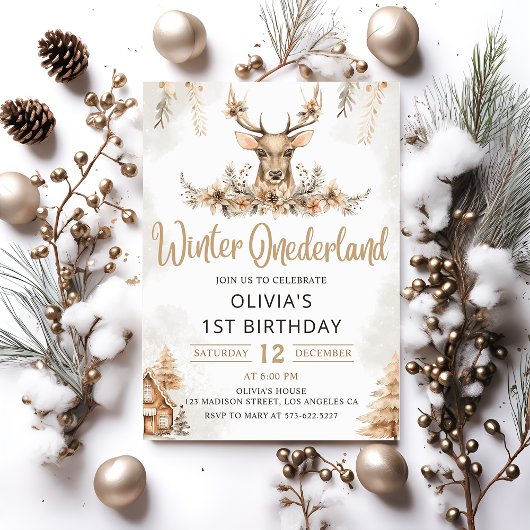 Invitation Hiver Onederland Reindeer Noël Anniversaire