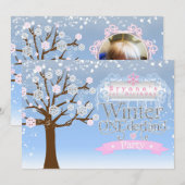 Invitation Hiver ONEderland rose Anniversaire Photo Invitatio (Devant / Derrière)