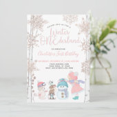 Invitation Hiver ONEderland Rose Or 1er anniversaire (Debout devant)